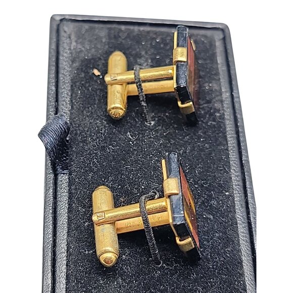 WEH 12Kgf Tigers Eye Onyx Cufflinks Vintage Checkboard Designs Mens Accessories - Picture 5 of 9